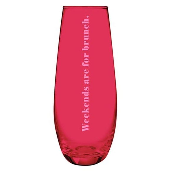 Last one NWT Weekends Are For Brunch Stemless Champagne Flute Glass Red - Picture 1 of 4